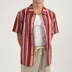 Rhythm Modern Vocational Button Shirt Mens Small Short Sleeve Cotton Striped